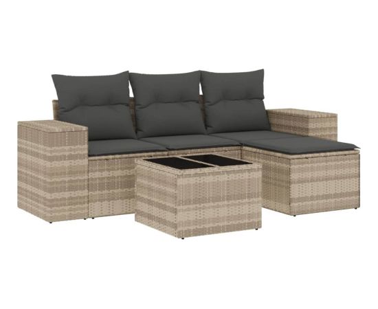 vidaXL vidaXL 5-cz. zestaw mebli do ogrodu, poduszki, jasnoszary rattan PE Dārza mēbeļu komplekti