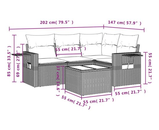 vidaXL vidaXL 5-cz. zestaw mebli do ogrodu, poduszki, jasnoszary rattan PE Dārza mēbeļu komplekti