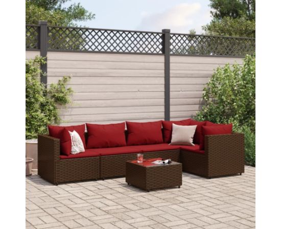 vidaXL VidaXL 6 Piece Patio Lounge Set with Cushions Brown Poly Rattan Dārza mēbeļu komplekti