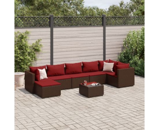 vidaXL VidaXL 8 Piece Patio Lounge Set with Cushions Brown Poly Rattan Dārza mēbeļu komplekti