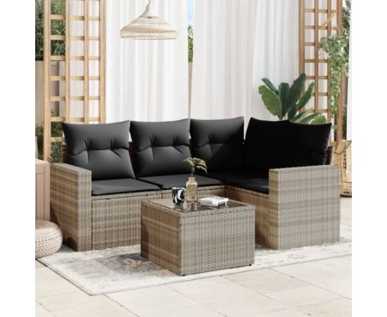 vidaXL vidaXL 5-cz. zestaw mebli do ogrodu, poduszki, jasnoszary rattan PE Dārza mēbeļu komplekti