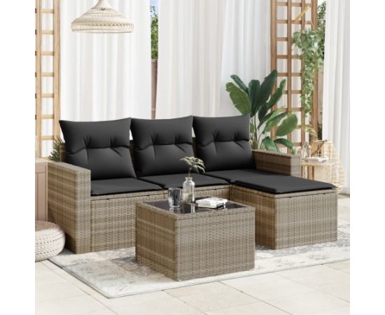 vidaXL vidaXL 5-cz. zestaw mebli do ogrodu, poduszki, jasnoszary rattan PE Dārza mēbeļu komplekti