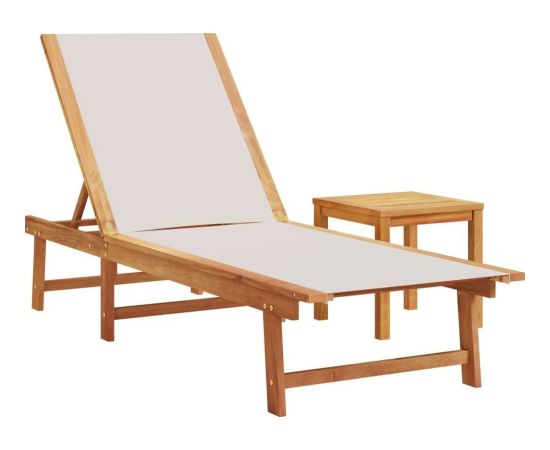 vidaXL vidaXL Leżak ze stolikiem, szary, lite drewno akacjowe i textilene Шезлонги и пляжные стулья