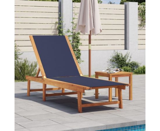 vidaXL vidaXL Leżak ze stolikiem, niebieski, lite drewno akacjowe i textilene Шезлонги и пляжные стулья