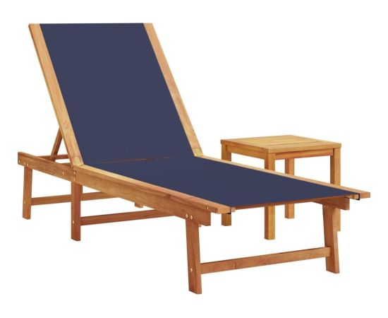 vidaXL vidaXL Leżak ze stolikiem, niebieski, lite drewno akacjowe i textilene Шезлонги и пляжные стулья