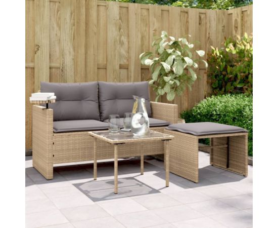 vidaXL 3-cz. zestaw mebli ogrodowych z poduszkami, beżowy, polirattan Dārza mēbeļu komplekti