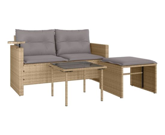 vidaXL 3-cz. zestaw mebli ogrodowych z poduszkami, beżowy, polirattan Dārza mēbeļu komplekti