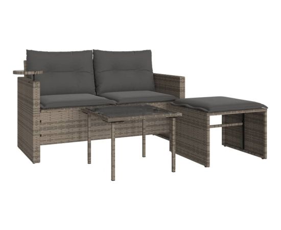 vidaXL vidaXL 3-częściowa sofa do ogrodu, z poduszkami, szara, polirattanowa Dārza mēbeļu komplekti