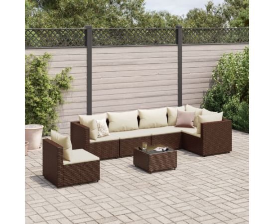 vidaXL vidaXL 7-cz. zestaw wypoczynkowy do ogrodu, z poduszkami, rattan PE Dārza mēbeļu komplekti