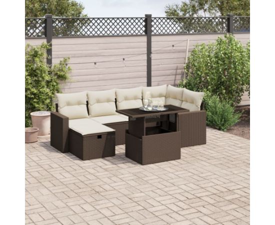 vidaXL vidaXL 7-cz. zestaw wypoczynkowy do ogrodu, z poduszkami, brązowy Dārza mēbeļu komplekti