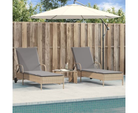 vidaXL vidaXL Leżaki z poduszkami, 2 szt., beżowe, polirattan Шезлонги и пляжные стулья