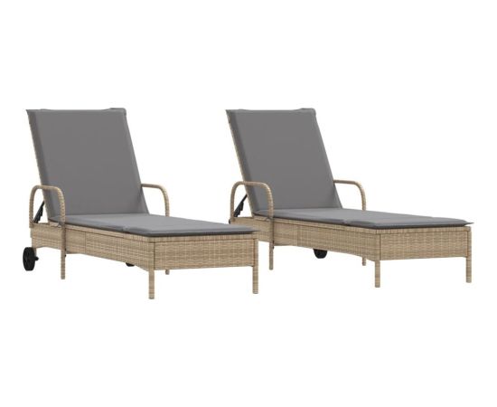 vidaXL vidaXL Leżaki z poduszkami, 2 szt., beżowe, polirattan Шезлонги и пляжные стулья