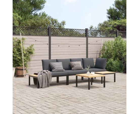 vidaXL vidaXL 4-cz. zestaw mebli do ogrodu, z poduszkami, czarne aluminium Dārza mēbeļu komplekti