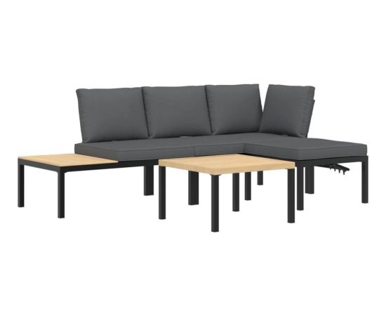 vidaXL vidaXL 4-cz. zestaw mebli do ogrodu, z poduszkami, czarne aluminium Dārza mēbeļu komplekti