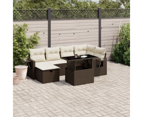 vidaXL vidaXL 7-cz. zestaw wypoczynkowy do ogrodu, z poduszkami, brązowy Dārza mēbeļu komplekti