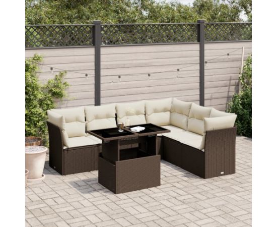 vidaXL vidaXL 7-cz. zestaw wypoczynkowy do ogrodu, z poduszkami, brązowy Dārza mēbeļu komplekti