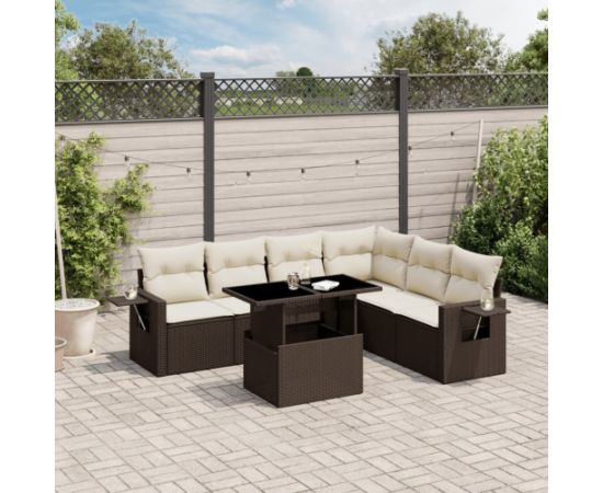 vidaXL vidaXL 7-cz. zestaw wypoczynkowy do ogrodu, z poduszkami, brązowy Dārza mēbeļu komplekti