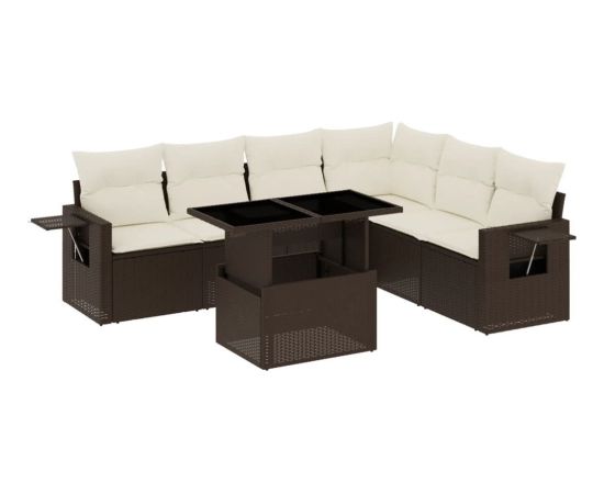 vidaXL vidaXL 7-cz. zestaw wypoczynkowy do ogrodu, z poduszkami, brązowy Dārza mēbeļu komplekti