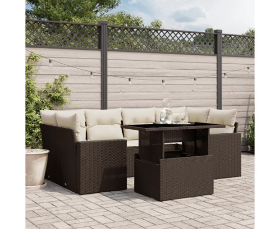 vidaXL vidaXL 7-cz. zestaw wypoczynkowy do ogrodu, z poduszkami, brązowy Dārza mēbeļu komplekti