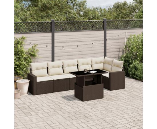 vidaXL vidaXL 7-cz. zestaw wypoczynkowy do ogrodu, z poduszkami, brązowy Dārza mēbeļu komplekti