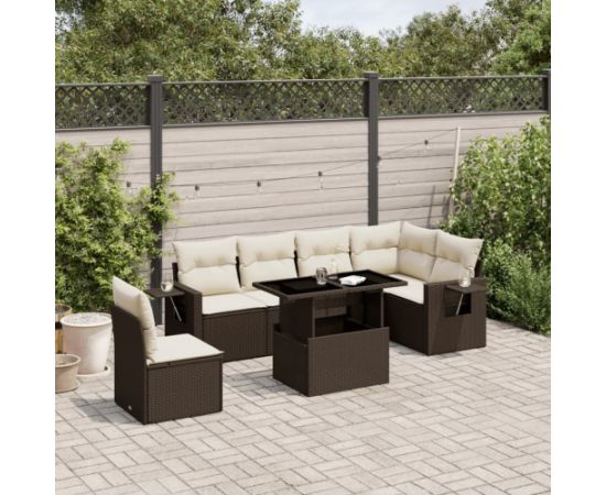 vidaXL vidaXL 7-cz. zestaw wypoczynkowy do ogrodu, z poduszkami, brązowy Dārza mēbeļu komplekti