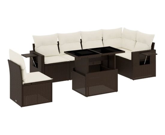 vidaXL vidaXL 7-cz. zestaw wypoczynkowy do ogrodu, z poduszkami, brązowy Dārza mēbeļu komplekti