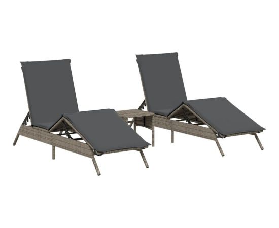 vidaXL vidaXL Leżaki ze stolikiem, 2 szt., szare, polirattan Шезлонги и пляжные стулья