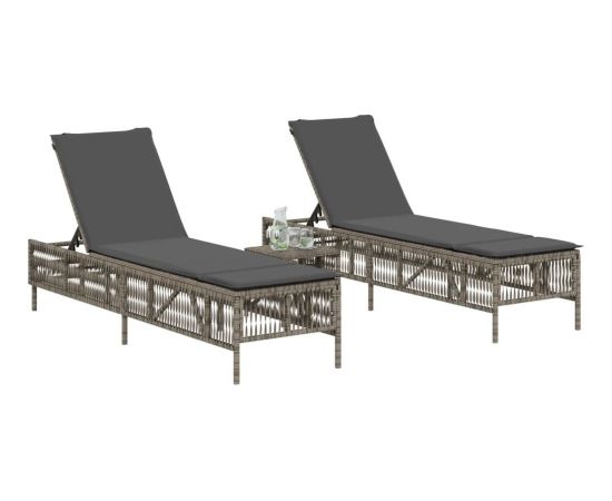 vidaXL vidaXL Leżaki ze stolikiem, 2 szt., szare, polirattan Шезлонги и пляжные стулья