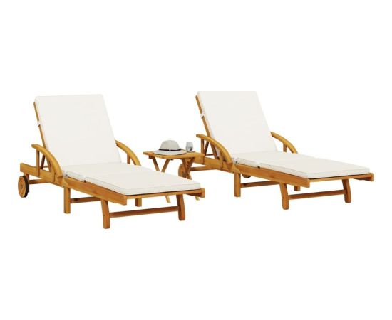 vidaXL vidaXL Leżaki, 2 szt., ze stolikiem, lite drewno akacjowe Шезлонги и пляжные стулья
