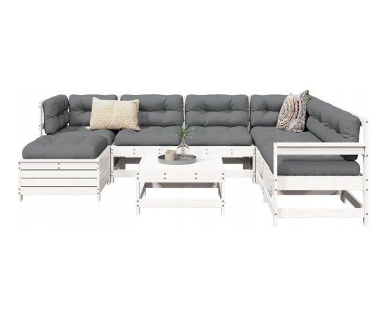 vidaXL 8-częściowy zestaw wypoczynkowy do ogrodu, biały, lite drewno sosnowe Dārza mēbeļu komplekti