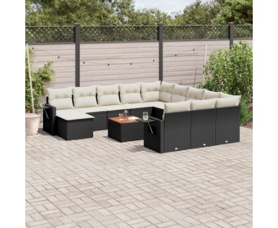 vidaXL 13-częściowy zestaw mebli do ogrodu, poduszki, czarny, rattan PE Dārza mēbeļu komplekti