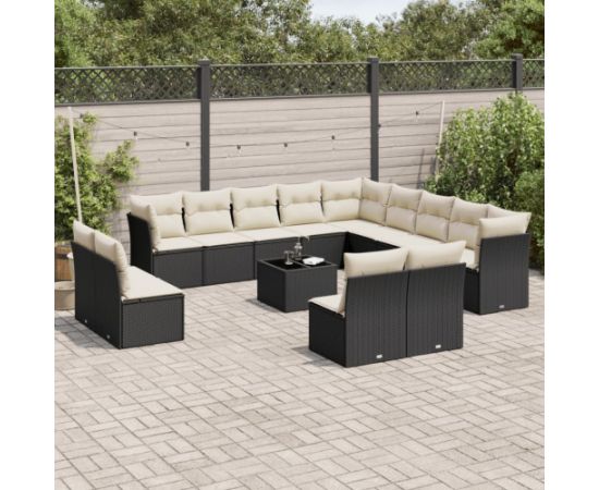 vidaXL 14-częściowy zestaw wypoczynkowy do ogrodu, poduszki czarny rattan PE Dārza mēbeļu komplekti