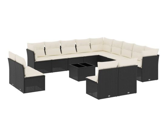 vidaXL 14-częściowy zestaw wypoczynkowy do ogrodu, poduszki czarny rattan PE Dārza mēbeļu komplekti