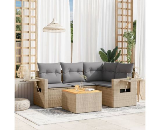 vidaXL 5-częściowy zestaw mebli ogrodowych z poduszkami, mieszany beż Dārza mēbeļu komplekti