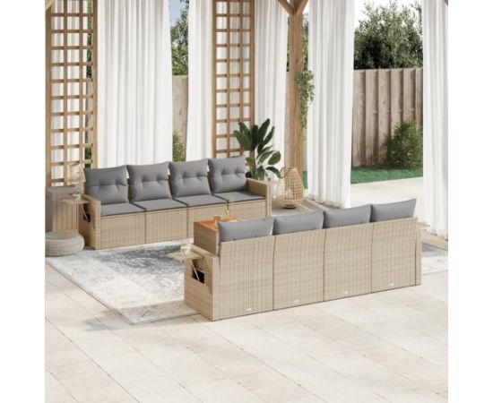 vidaXL 9-częściowy zestaw mebli ogrodowych z poduszkami, mieszany beż Dārza mēbeļu komplekti