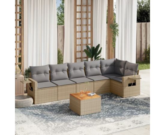 vidaXL 7-częściowy zestaw mebli ogrodowych z poduszkami, mieszany beż Dārza mēbeļu komplekti