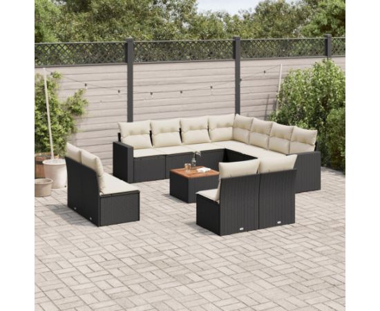 vidaXL 12-częsciowy zestaw mebli do ogrodu, z poduszkami, czarny, polirattan Dārza mēbeļu komplekti