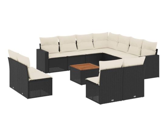 vidaXL 12-częsciowy zestaw mebli do ogrodu, z poduszkami, czarny, polirattan Dārza mēbeļu komplekti