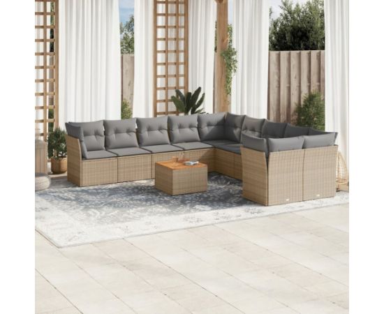 vidaXL 11-częsciowy zestaw mebli ogrodowych z poduszkami, mieszany beż Dārza mēbeļu komplekti