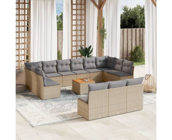 vidaXL 14-częsciowy zestaw mebli ogrodowych z poduszkami, mieszany beż Dārza mēbeļu komplekti