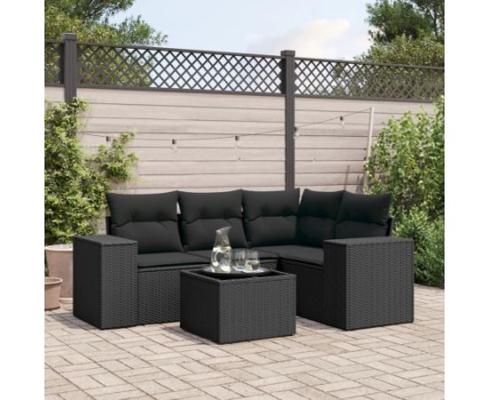 vidaXL 5-częsciowy zestaw wypoczynkowy do ogrodu, poduszki, czarny rattan PE Dārza mēbeļu komplekti