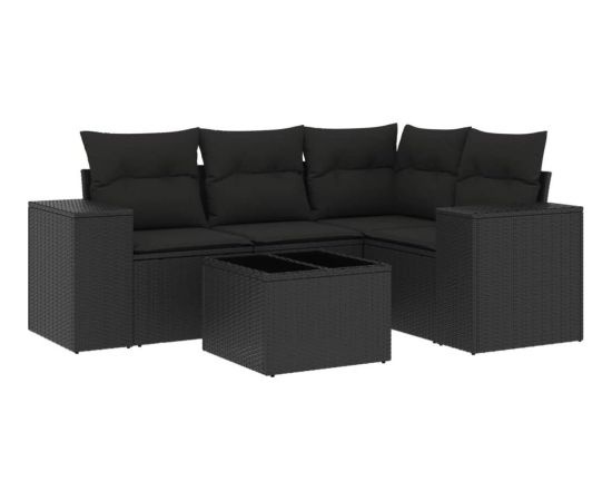 vidaXL 5-częsciowy zestaw wypoczynkowy do ogrodu, poduszki, czarny rattan PE Dārza mēbeļu komplekti