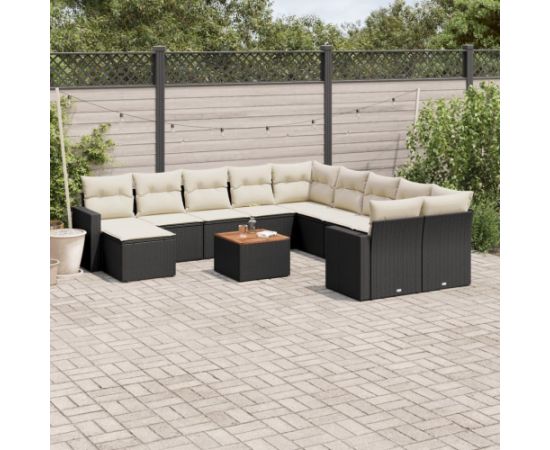 vidaXL 12-częsciowy zestaw mebli do ogrodu, z poduszkami, czarny, polirattan Dārza mēbeļu komplekti