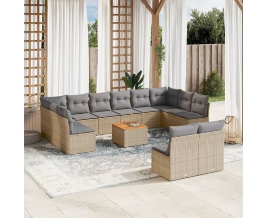 vidaXL 13-częsciowy zestaw mebli ogrodowych z poduszkami, mieszany beż Dārza mēbeļu komplekti