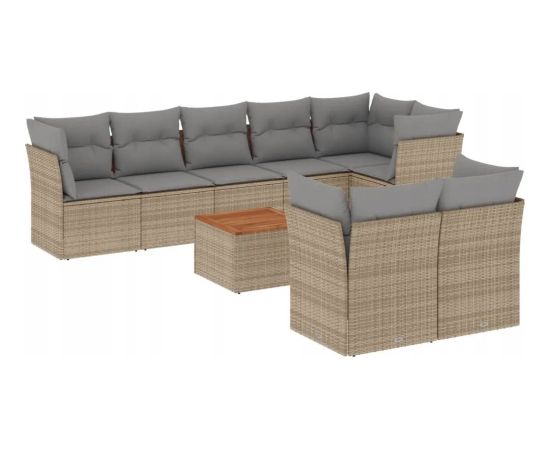 vidaXL 9-częsciowy zestaw mebli ogrodowych z poduszkami, mieszany beż Dārza mēbeļu komplekti