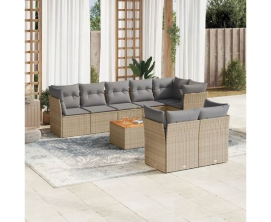 vidaXL 9-częsciowy zestaw mebli ogrodowych z poduszkami, mieszany beż Dārza mēbeļu komplekti