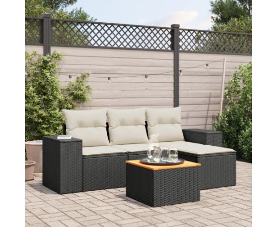 vidaXL 5-częsciowy zestaw wypoczynkowy do ogrodu, poduszki, czarny rattan PE Dārza mēbeļu komplekti