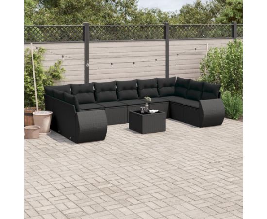 vidaXL 11-częsciowy zestaw wypoczynkowy do ogrodu, poduszki czarny rattan PE Dārza mēbeļu komplekti