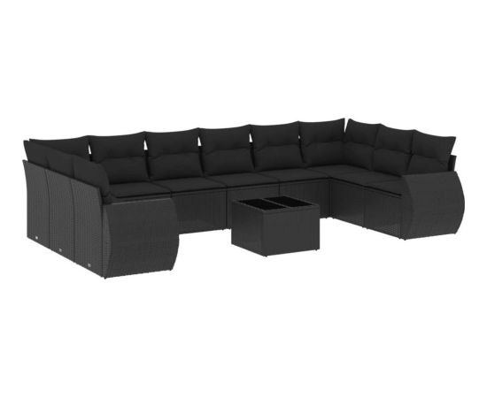 vidaXL 11-częsciowy zestaw wypoczynkowy do ogrodu, poduszki czarny rattan PE Dārza mēbeļu komplekti