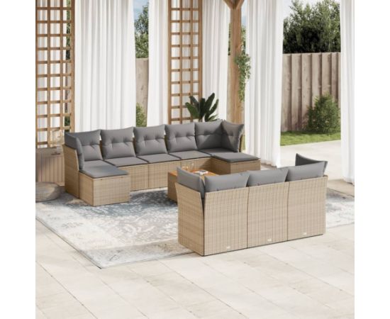 vidaXL 11-częsciowy zestaw mebli ogrodowych z poduszkami, mieszany beż Dārza mēbeļu komplekti